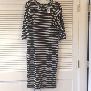 NWT Ann Taylor Black White Striped Midi Dress L